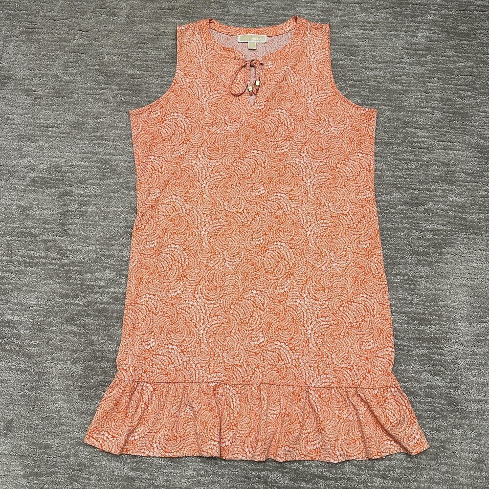 Michael Michael Kors Dress Womens Large Orange Paisley Sleeveless Ruffle Hem
